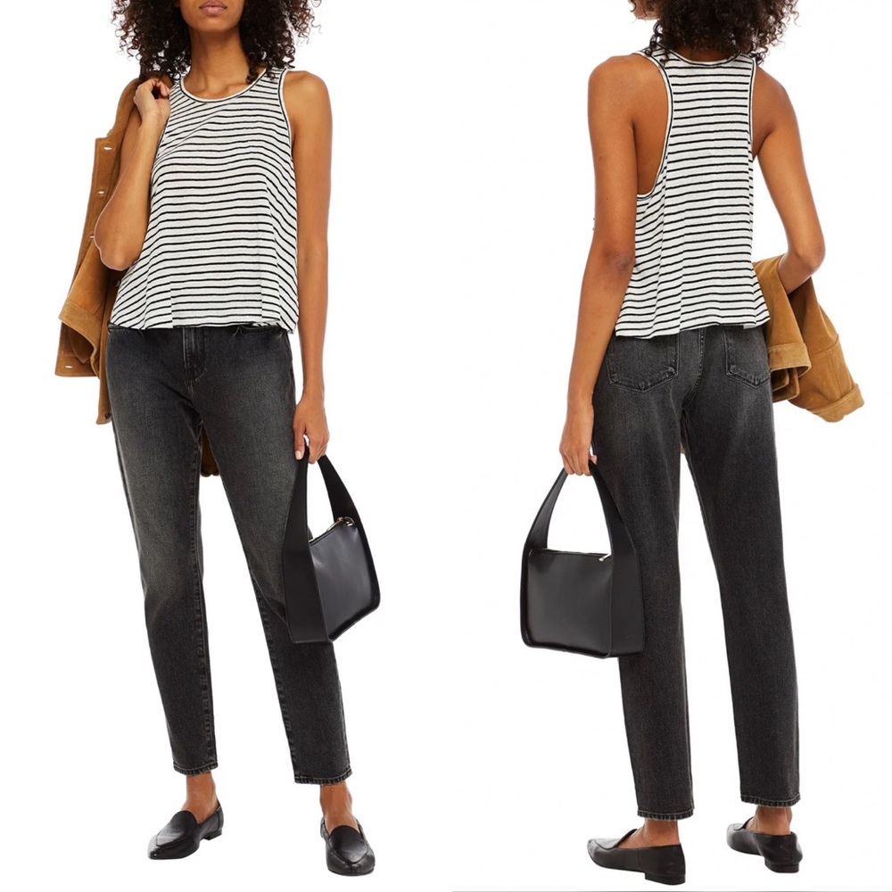FRAME Swingy striped organic linen jersey tank top Noir multi